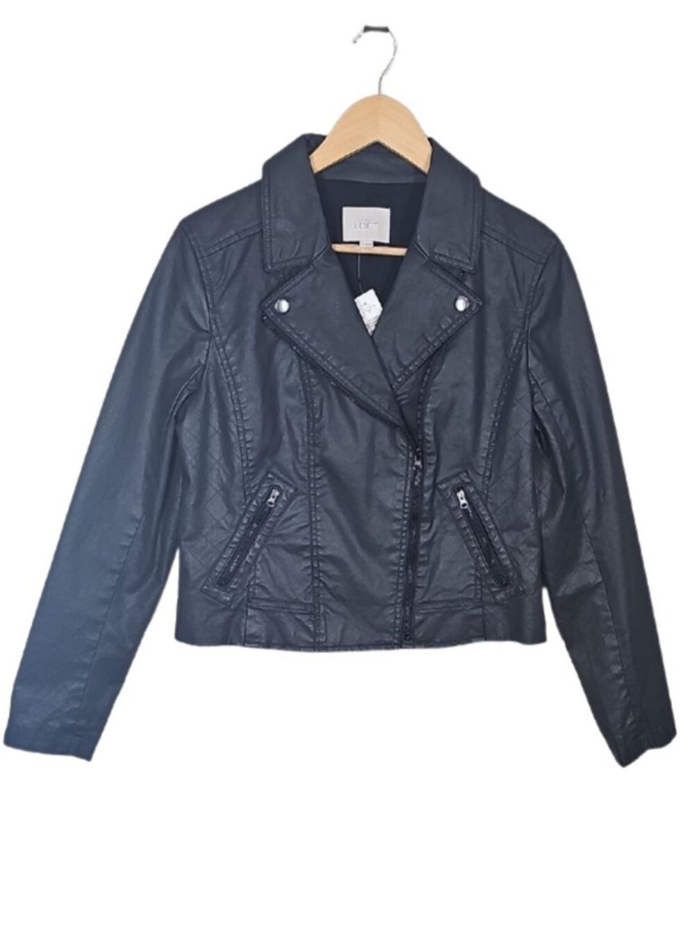 NWT LOFT Ann Taylor Faux Leather Moto Jacket Size M Black Biker Cotton Lined